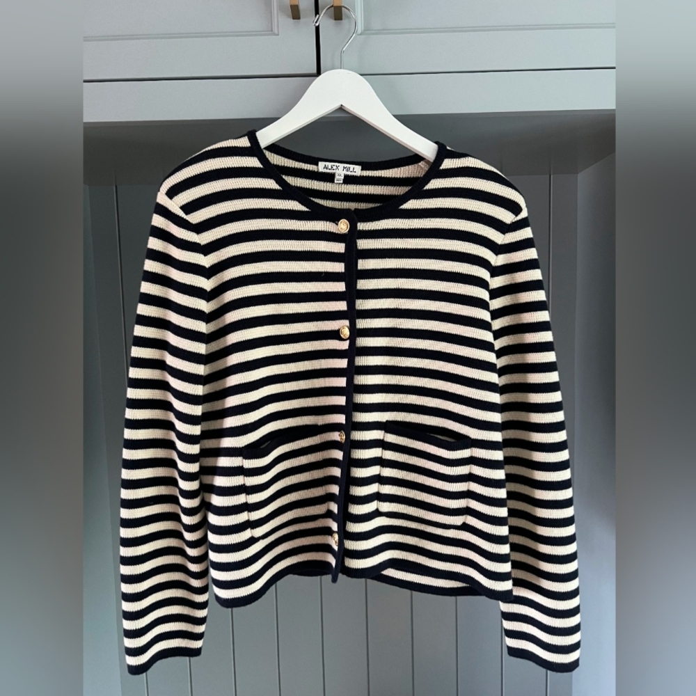 Alex Mill Black and White Striped Cardigan